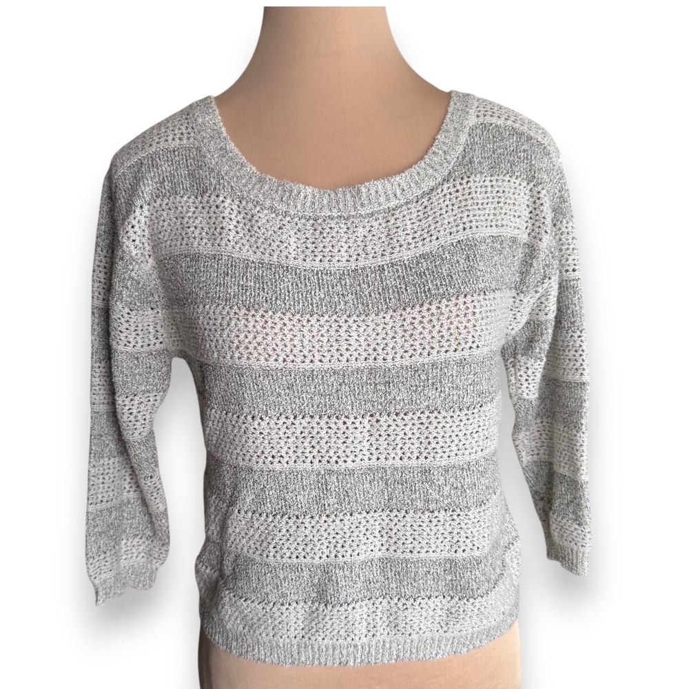 I LOVE H81 FOREVER 21 gray open knit sweater lightweight striped pullover - Picture 9 of 9